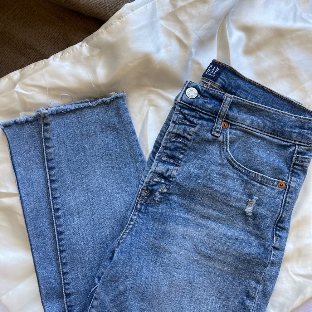 GAP High-rise Distressed Button Jeans